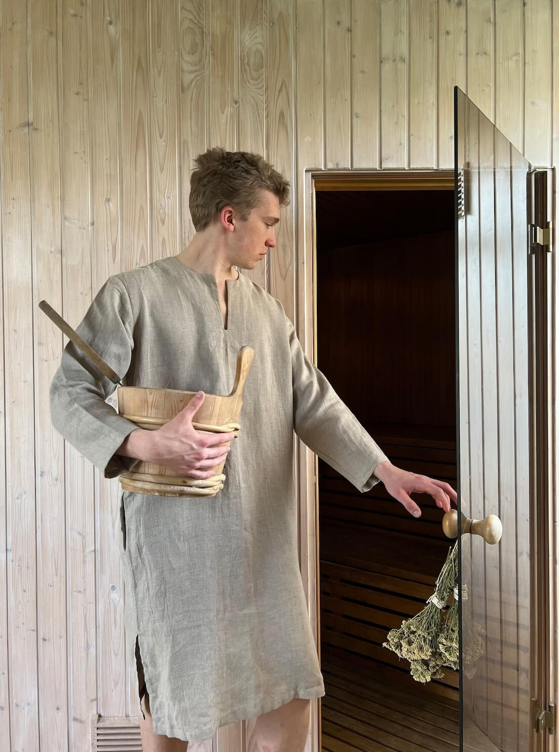 Sauna Linen Caftan for Men Handmade European Linen