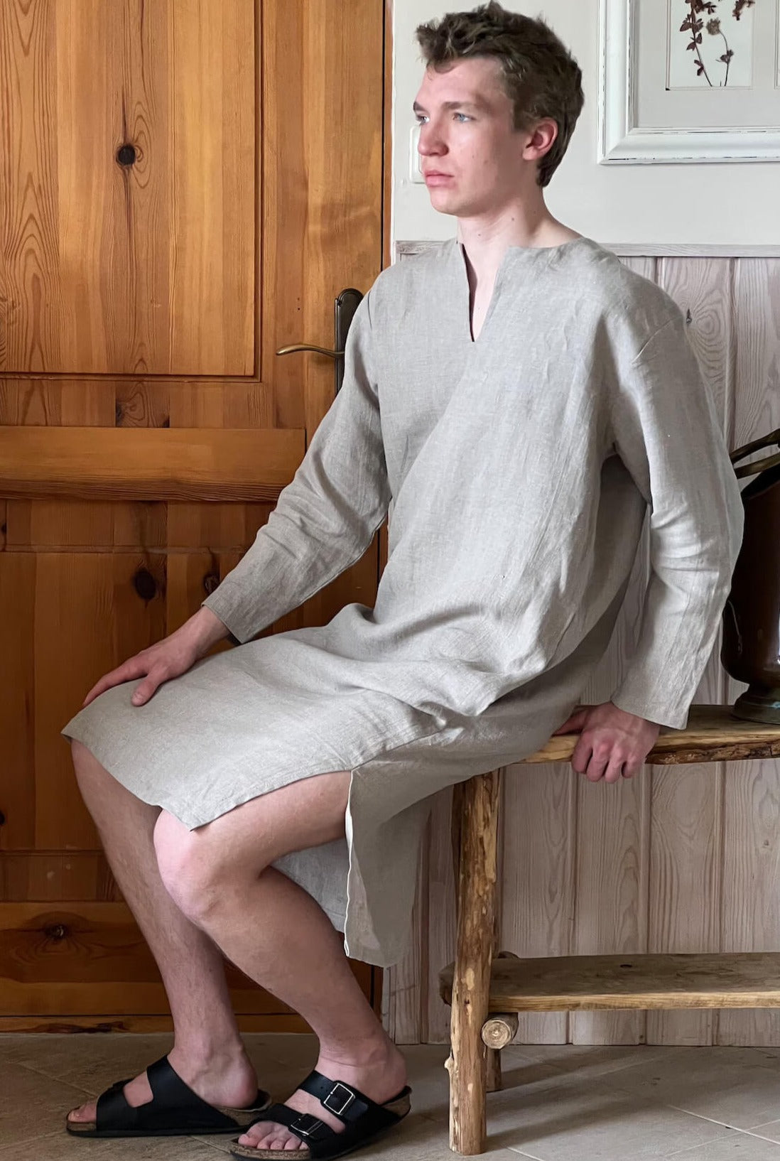 High-quality European linen caftan showcasing superior craftsmanship