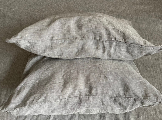 Melange Grey Linen Pillowcase Set with Envelope Closure